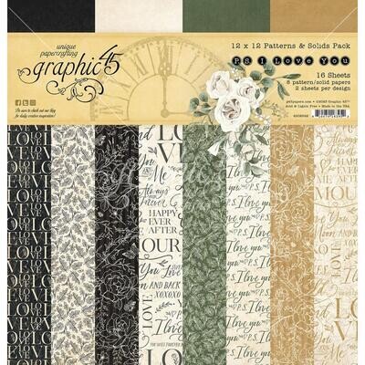 Graphic 45 - PS I Love You - 12"x12" Paper Pack - Patterns and Solids