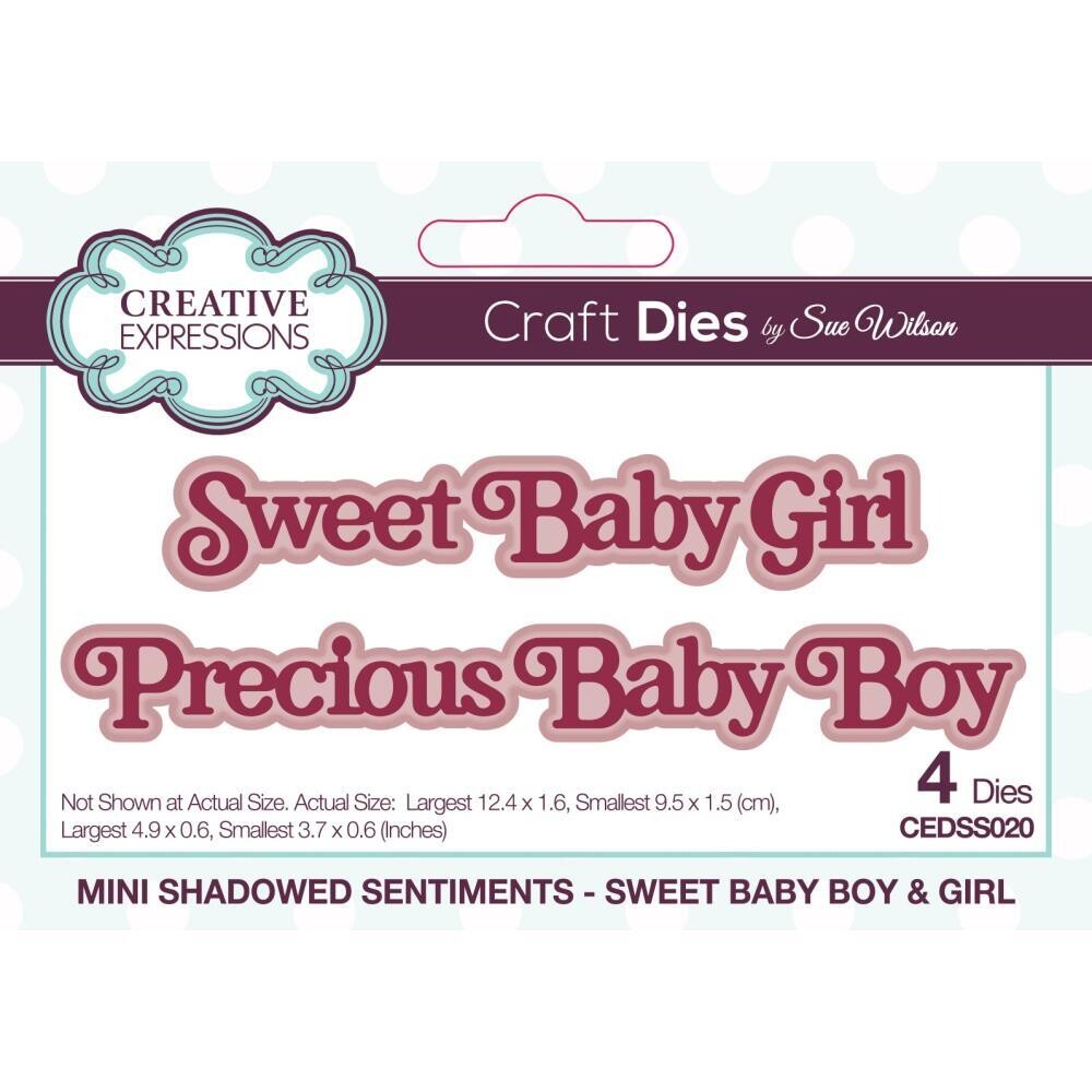 Creative Expressions - Craft Die - Mini Shadowed Sentiment - Sweet Baby Boy and Girl