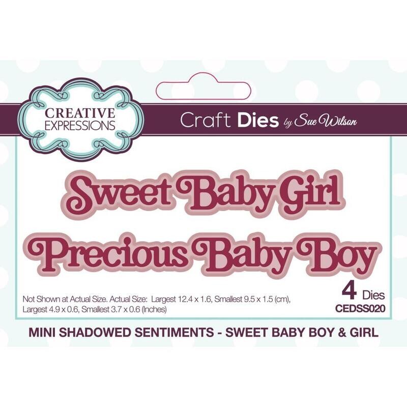 Creative Expressions - Craft Die - Mini Shadowed Sentiment - Sweet Baby Boy and Girl