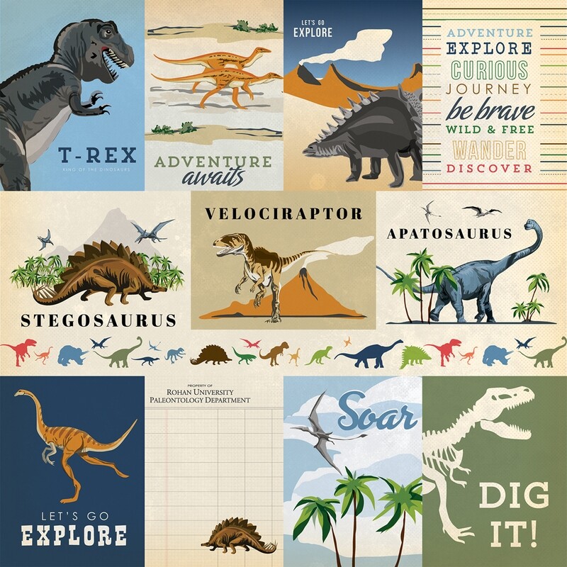 Carta Bella - Dinosaurs - 12&quot; x 12&quot; Double-sided Paper - 3&quot;x4&quot; Journalling Cards