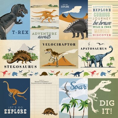 Carta Bella - Dinosaurs - 12&quot; x 12&quot; Double-sided Paper - 3&quot;x4&quot; Journalling Cards