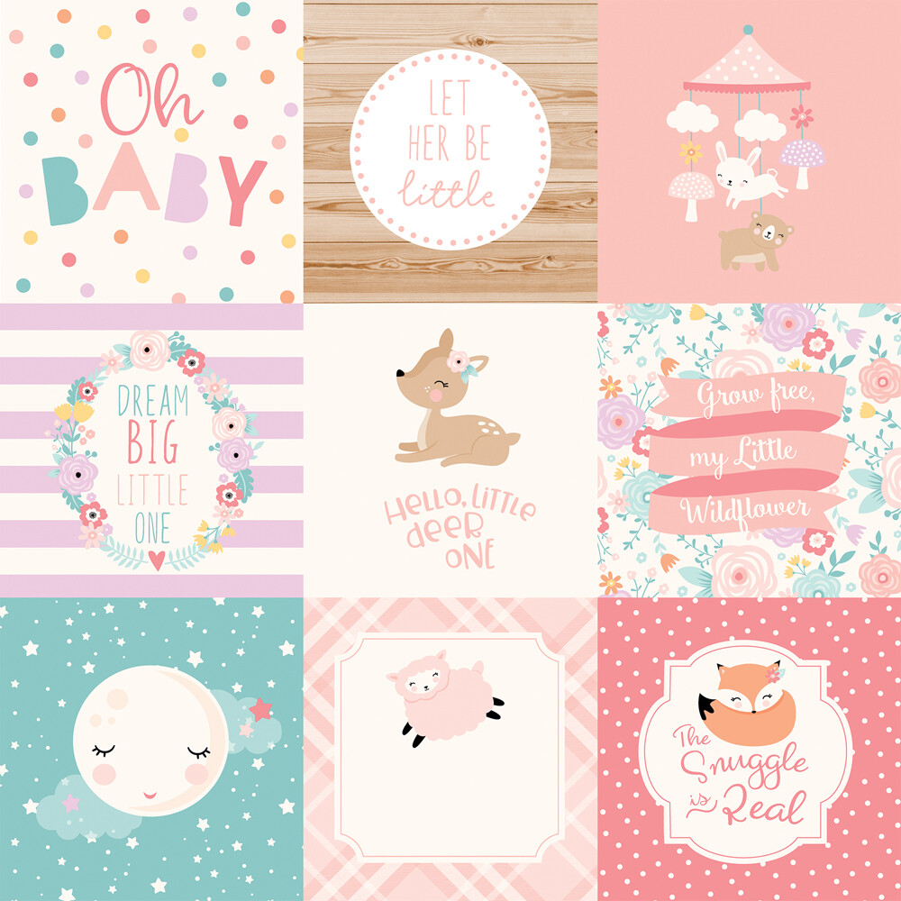 Echo Park - Hello Baby Girl - 12&quot; x 12&quot; Double-sided Paper - 4&quot;x4&quot; Cards