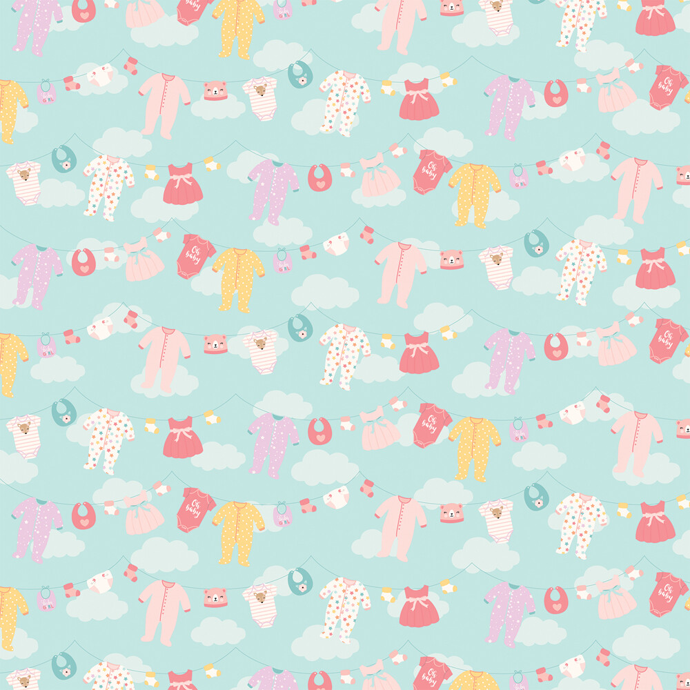 Echo Park - Hello Baby Girl - 12&quot; x 12&quot; Double-sided Paper - Girl Clothesline