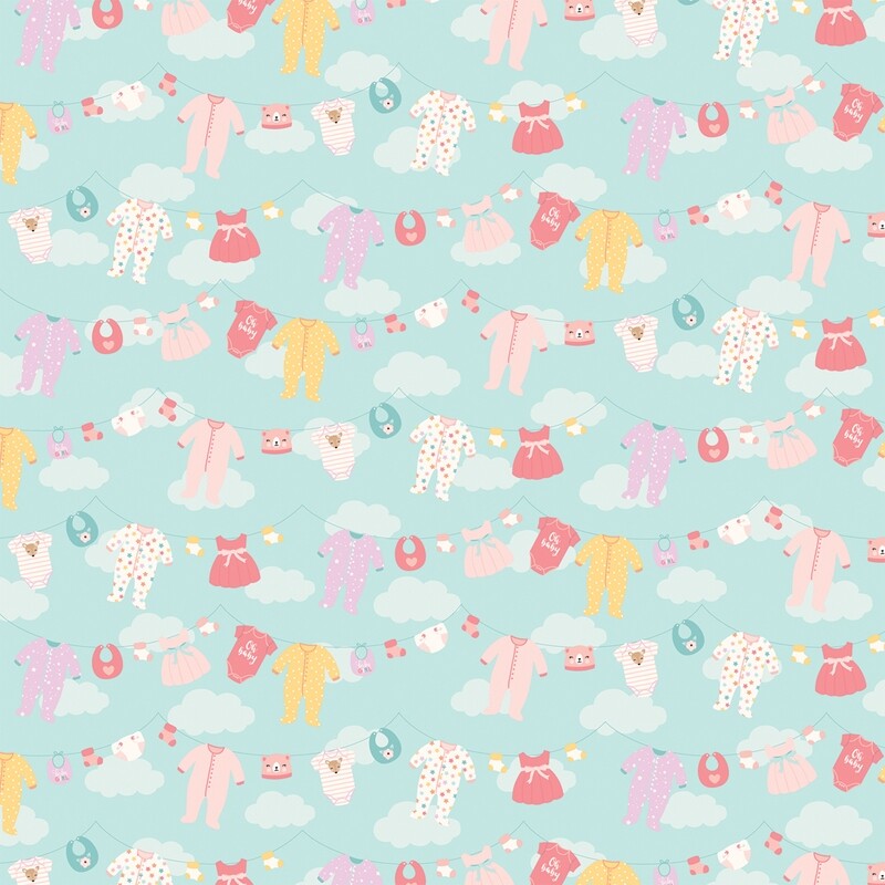 Echo Park - Hello Baby Girl - 12&quot; x 12&quot; Double-sided Paper - Girl Clothesline