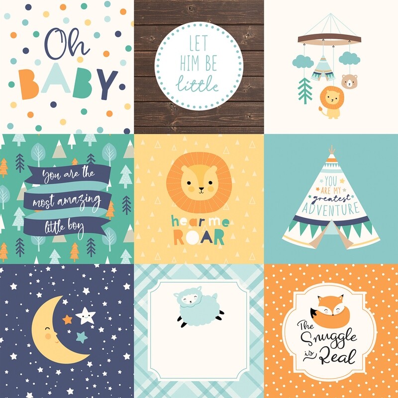 Echo Park - Hello Baby Boy - 12&quot; x 12&quot; Double-sided Paper - 4&quot;x4&quot; Cards