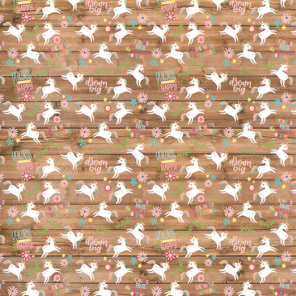 Echo Park - All Girl - 12&quot; x 12&quot; Double-sided Paper - Happy Unicorns