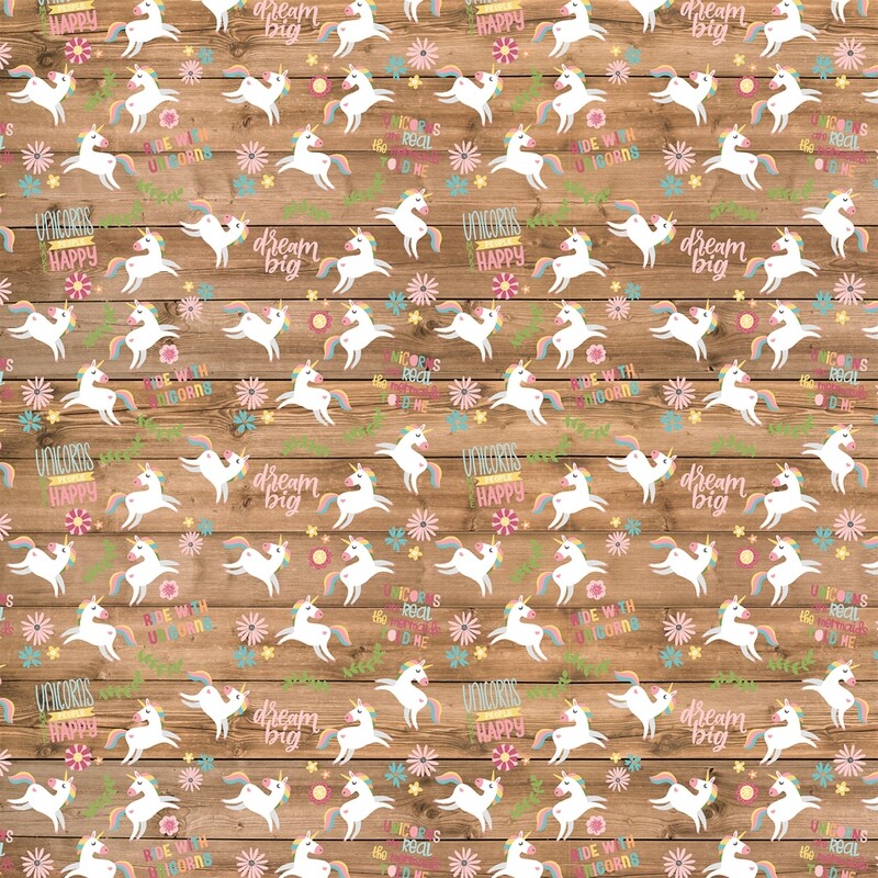 Echo Park - All Girl - 12&quot; x 12&quot; Double-sided Paper - Happy Unicorns