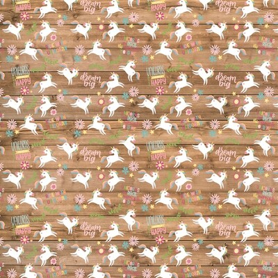 Echo Park - All Girl - 12&quot; x 12&quot; Double-sided Paper - Happy Unicorns