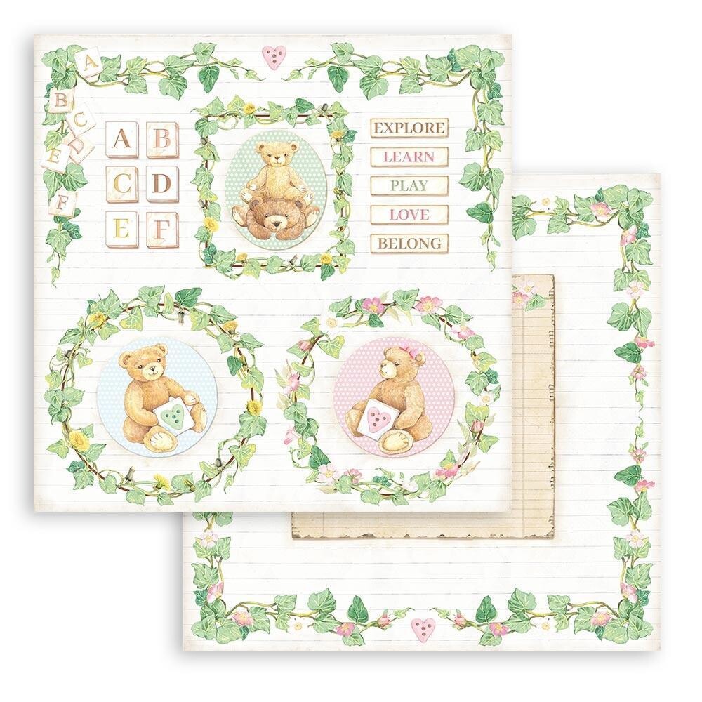 Stamperia - Day Dream - 12&quot; x 12&quot; Double-sided Paper -  Bear and Garland