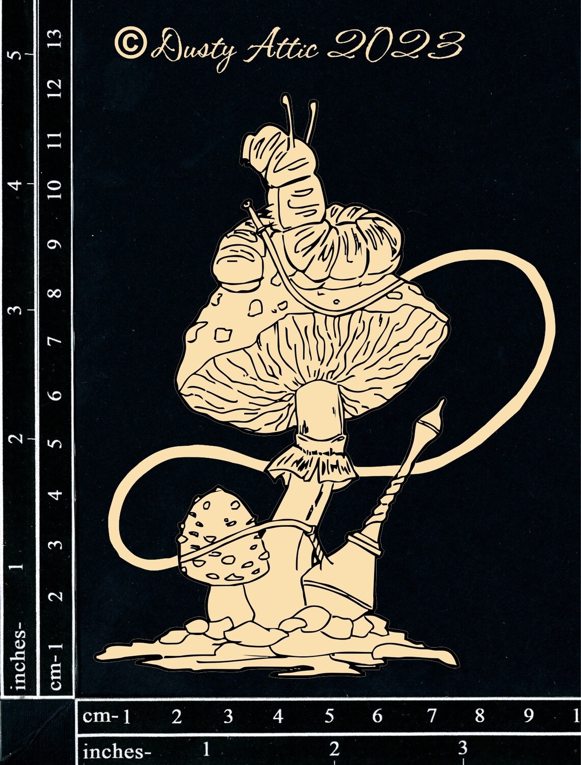 Dusty Attic - Chipboard - Alice Elements #1 - Caterpillar on Mushroom