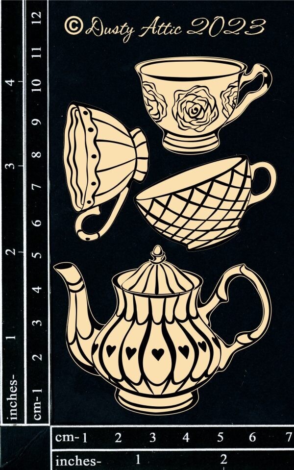 Dusty Attic - Chipboard - Alice Elements #9 - Tea Cups