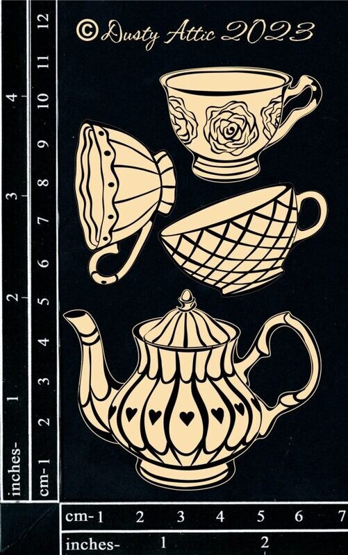 Dusty Attic - Chipboard - Alice Elements #9 - Tea Cups