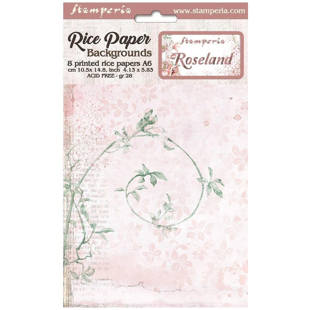 Stamperia - Roseland - A6 Rice Paper Backgrounds - 8 Sheets