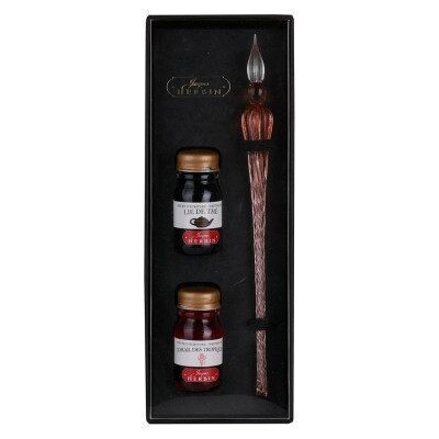 Herbin - Round Glass Pen and Ink set - Coral