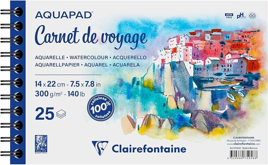 Clairefontaine - Aquapad - Spiral Bound Watercolour  - 14x22cm