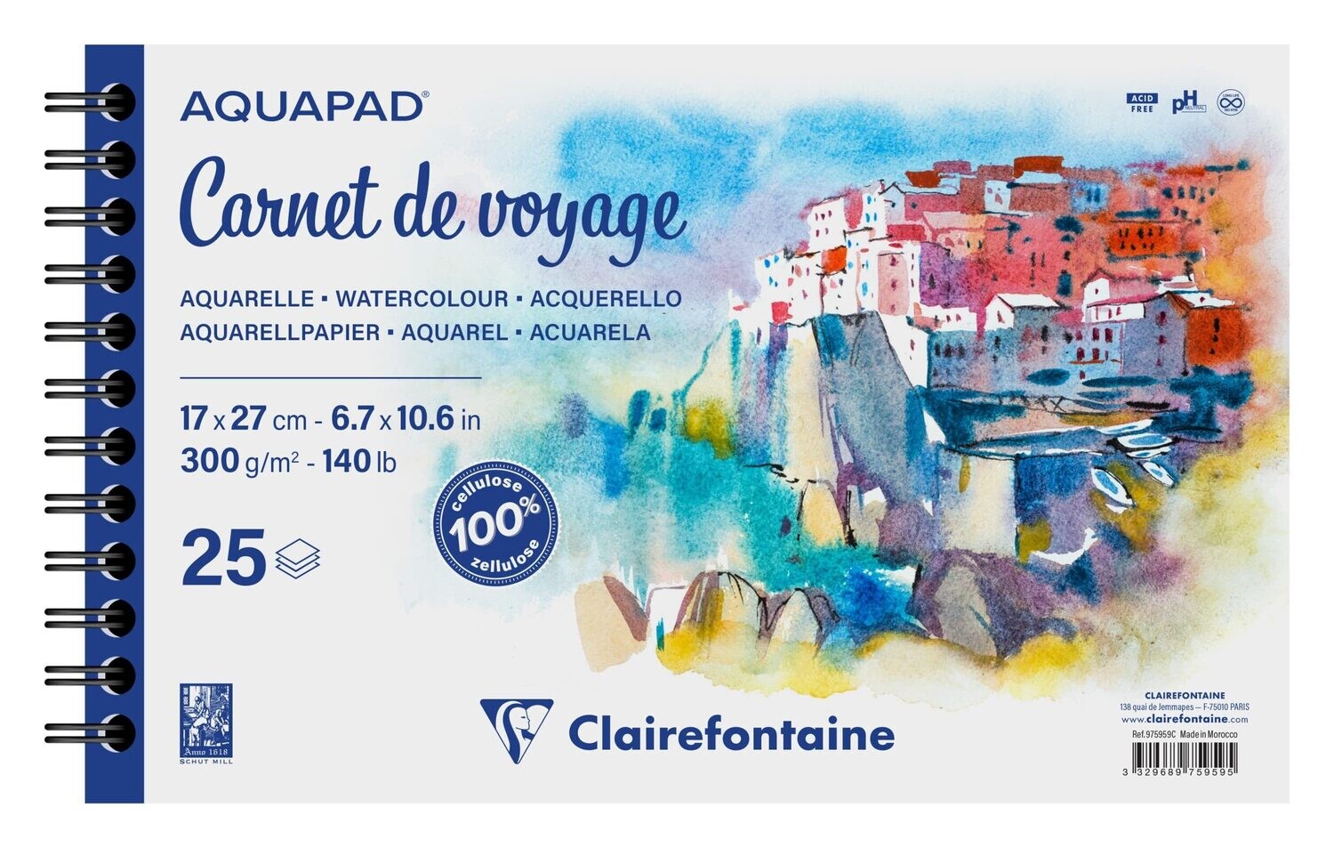 Clairefontaine - Aquapad - Spiral Bound Watercolour  - 17x27cm