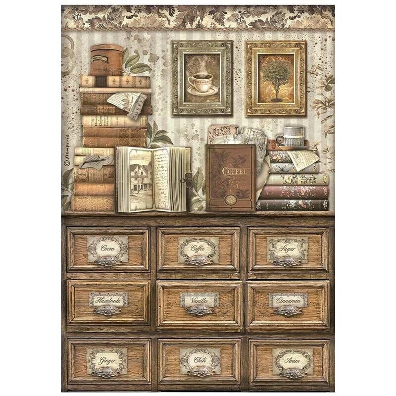 Stamperia - Coffee and Chocolate - A4 Rice Paper - Books