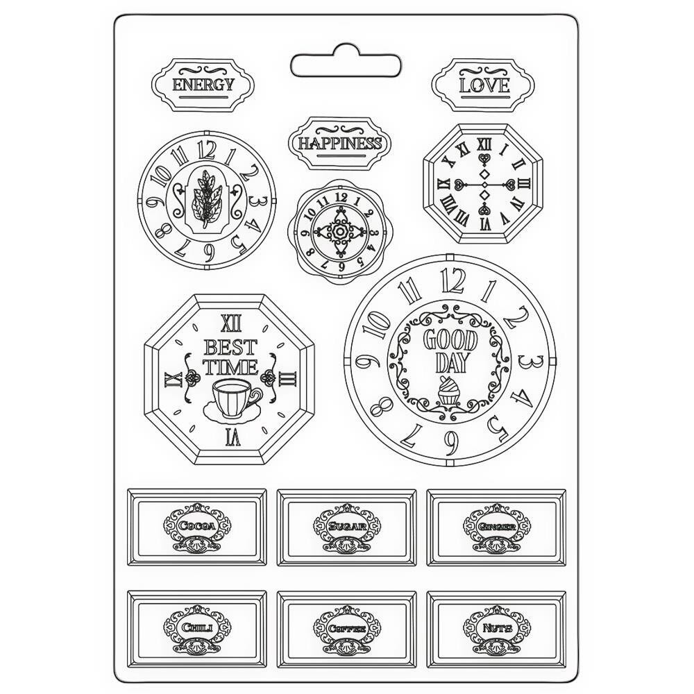 Stamperia - Coffee and Chocolate - A4 Soft Mould - Clocks