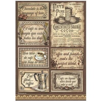 Stamperia - Coffee and Chocolate - A4 Rice Paper - Labels