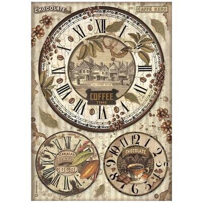 Stamperia - Coffee and Chocolate - A4 Rice Paper - Clocks