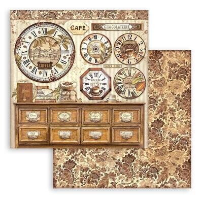 Stamperia - Coffee and Chocolate - 12&quot;x12&quot; Double-sided Paper - Clocks