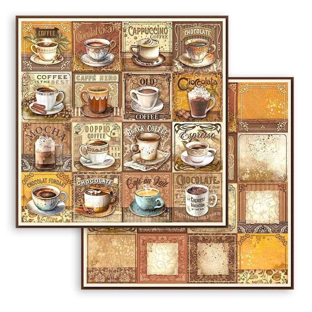 Stamperia - Coffee and Chocolate - 12&quot;x12&quot; Double-sided Paper - Tags with Cups
