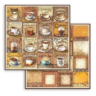 Stamperia - Coffee and Chocolate - 12&quot;x12&quot; Double-sided Paper - Tags with Cups