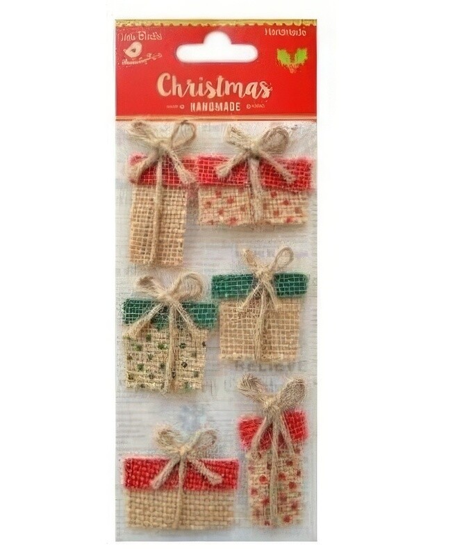 Little Birdie - Christmas Burlap Presents - 6pk Sticker Embellishments