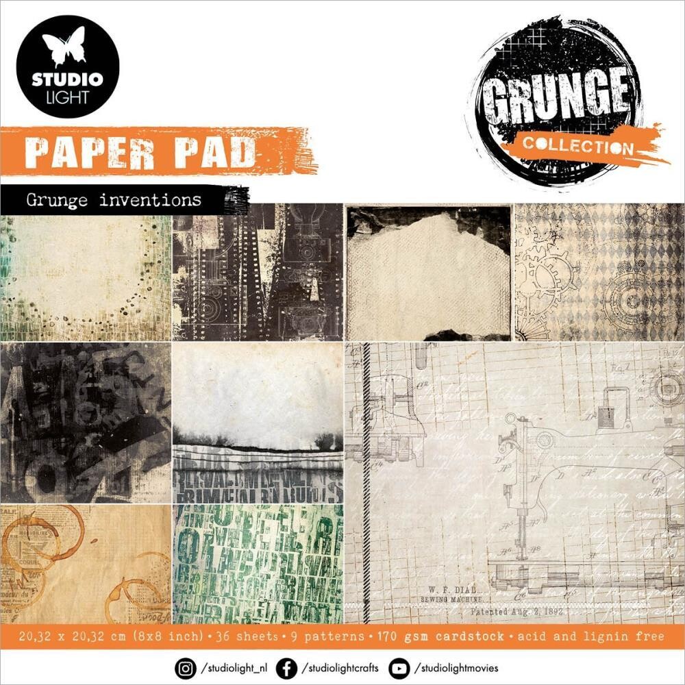 Studio Light - Grunge Collection - 8&quot; x8&quot; Paper Pad - Grunge Inventions