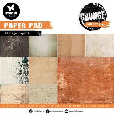 Studio Light - Grunge Collection - 8" x8" Paper Pad - Vintage Papers
