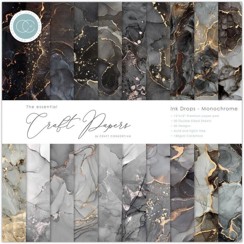 Craft Consortium - Ink Drops - Monochrome - 12"x12"" Paper Pack