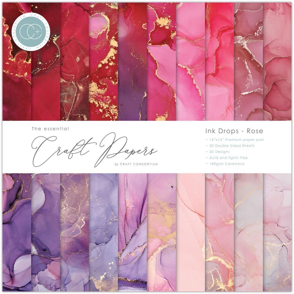Craft Consortium - Ink Drops - Rose - 12&quot;x12&quot; Paper Pack 