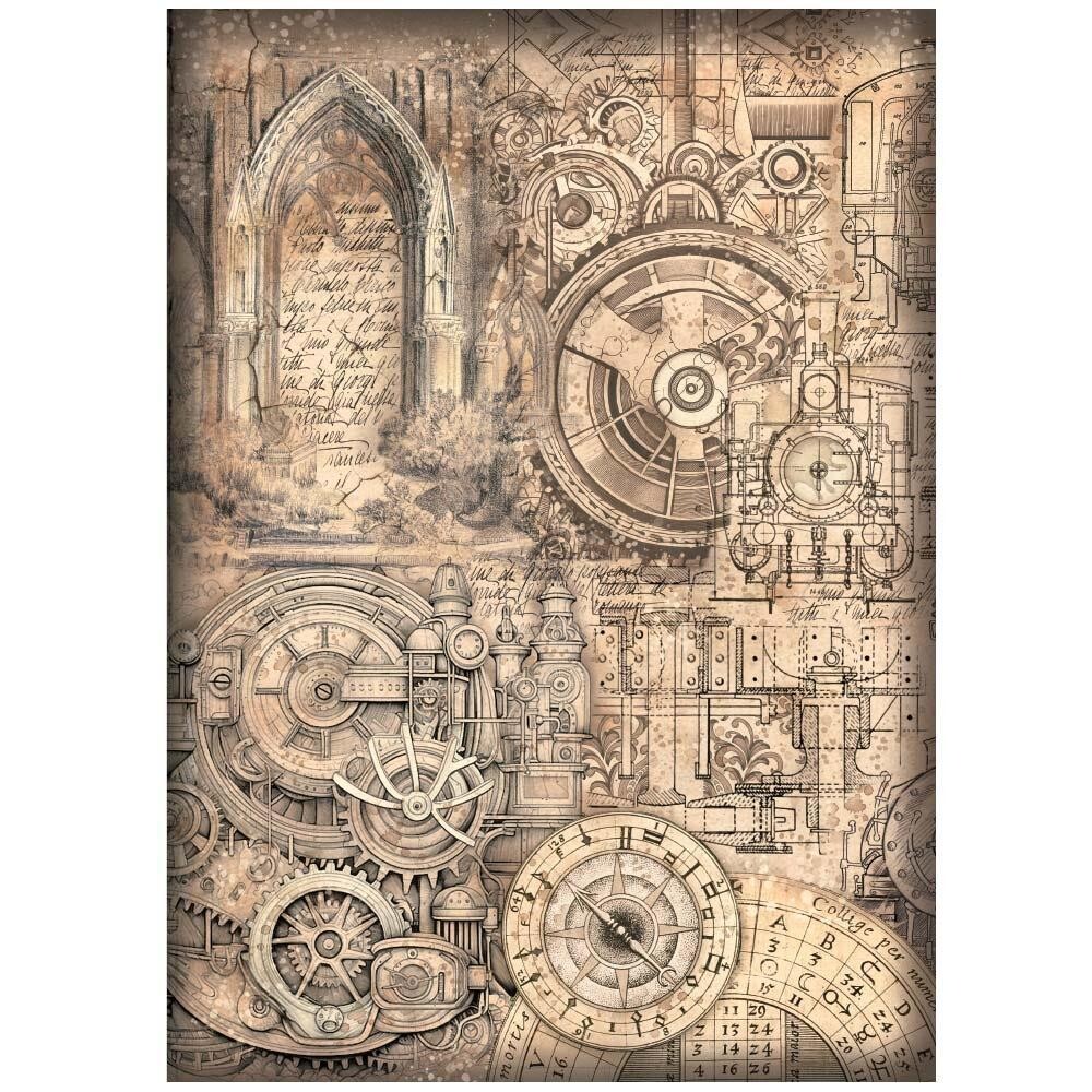 Stamperia - A4 Rice Paper - Sir Vagabond in Fantasy World - Mechanical Pattern