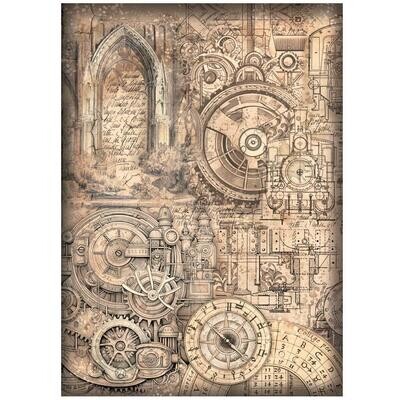 Stamperia - A4 Rice Paper - Sir Vagabond in Fantasy World - Mechanical Pattern