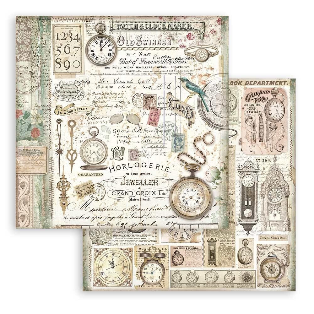 Stamperia - Brocante Antiques - 12"x12" Double-sided Paper - Clocks
