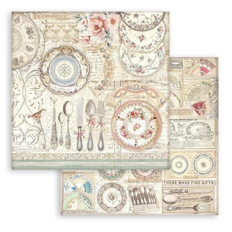 Stamperia - Brocante Antiques - 12&quot;x12&quot; Double-sided Paper - Ceramic Plates