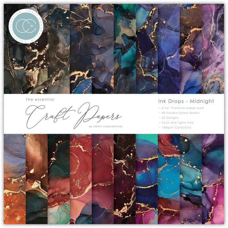 Craft Consortium - Ink Drops - 6"x6" Double-sided Paper Pad - Midnight