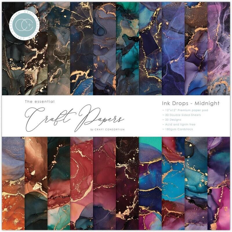 Craft Consortium - Ink Drops - 12x12" Double-sided Paper Pad - Midnight