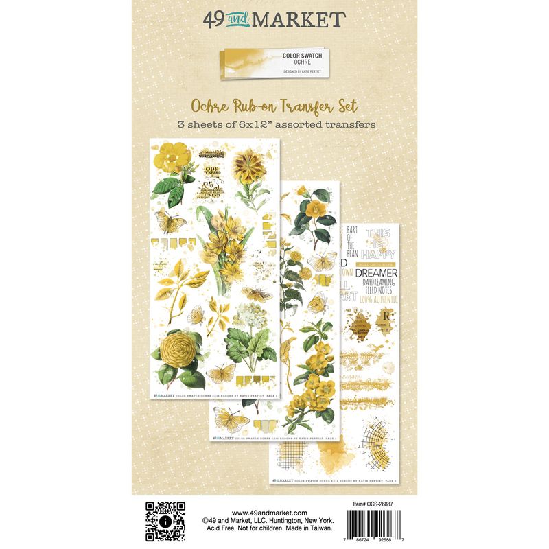 49 and Market - Ochre - Colour Swatch - 6&quot;x12&quot; Rub-on Transfers