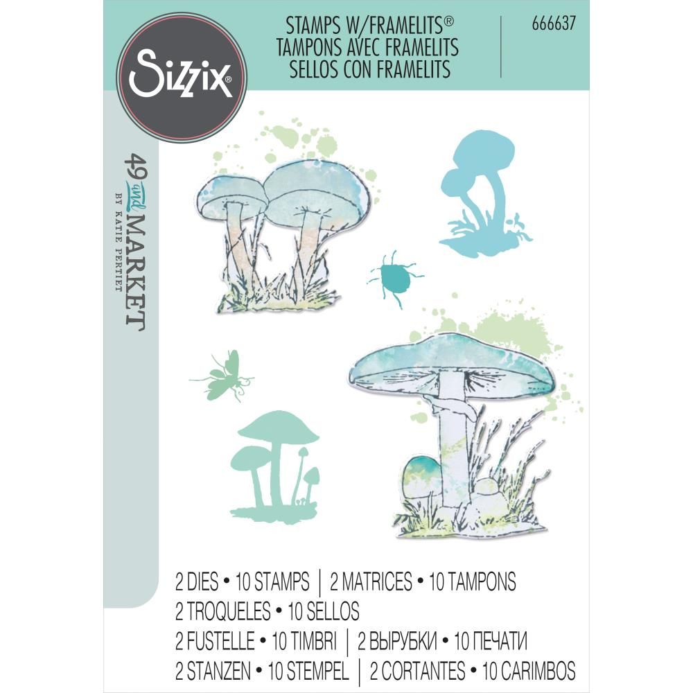 Sizzix - 49 and Market - Stamps with Framelits Set - Painted Pencil Mushrooms