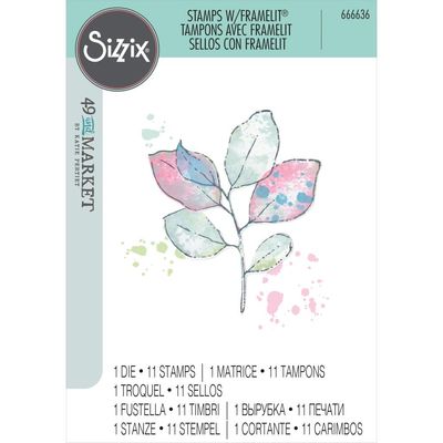 Sizzix - 49 and Market - Stamps with Framelits Set - Painted Pencil Leaves