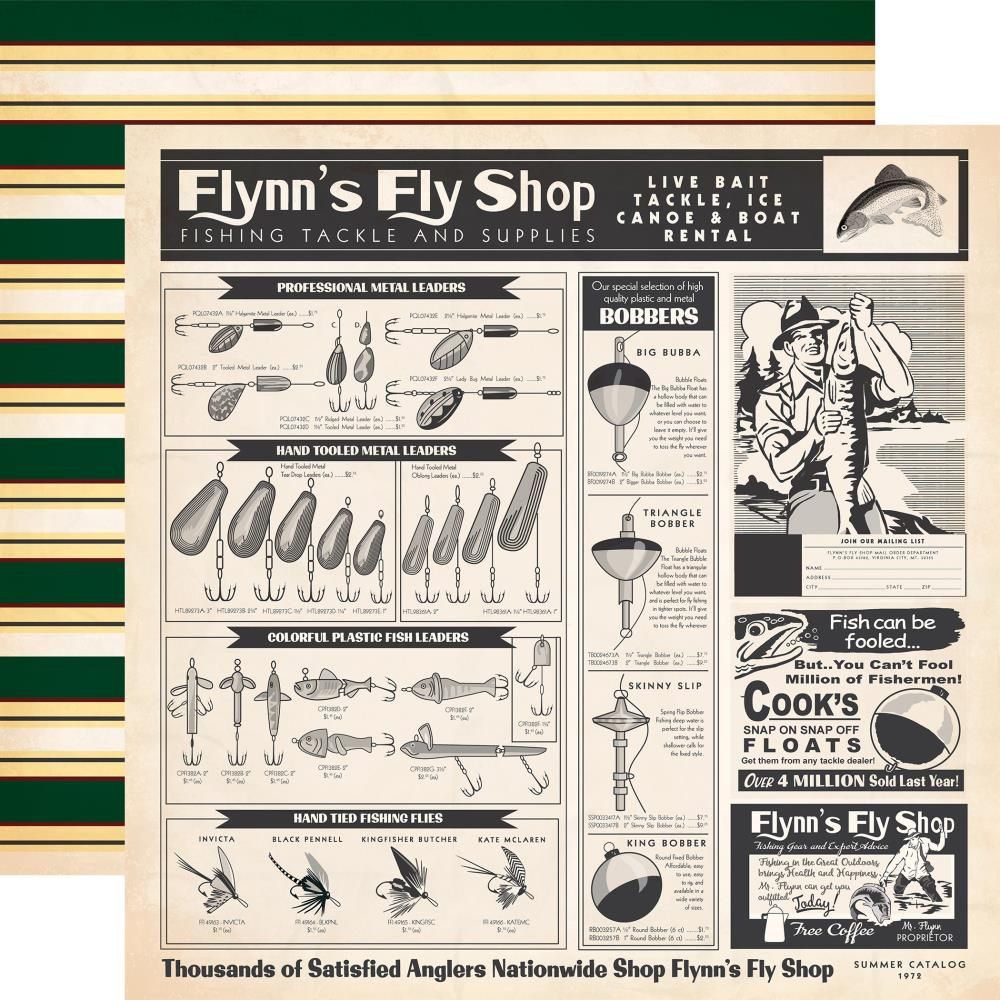 Carta Bella - Gone Fishing - 12&quot;x12&quot; Double-sided Paper - Fly Shop Ad