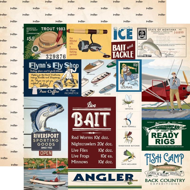 Carta Bella - Gone Fishing - 12&quot;x12&quot; Double-sided Paper - Multi Journal Cards