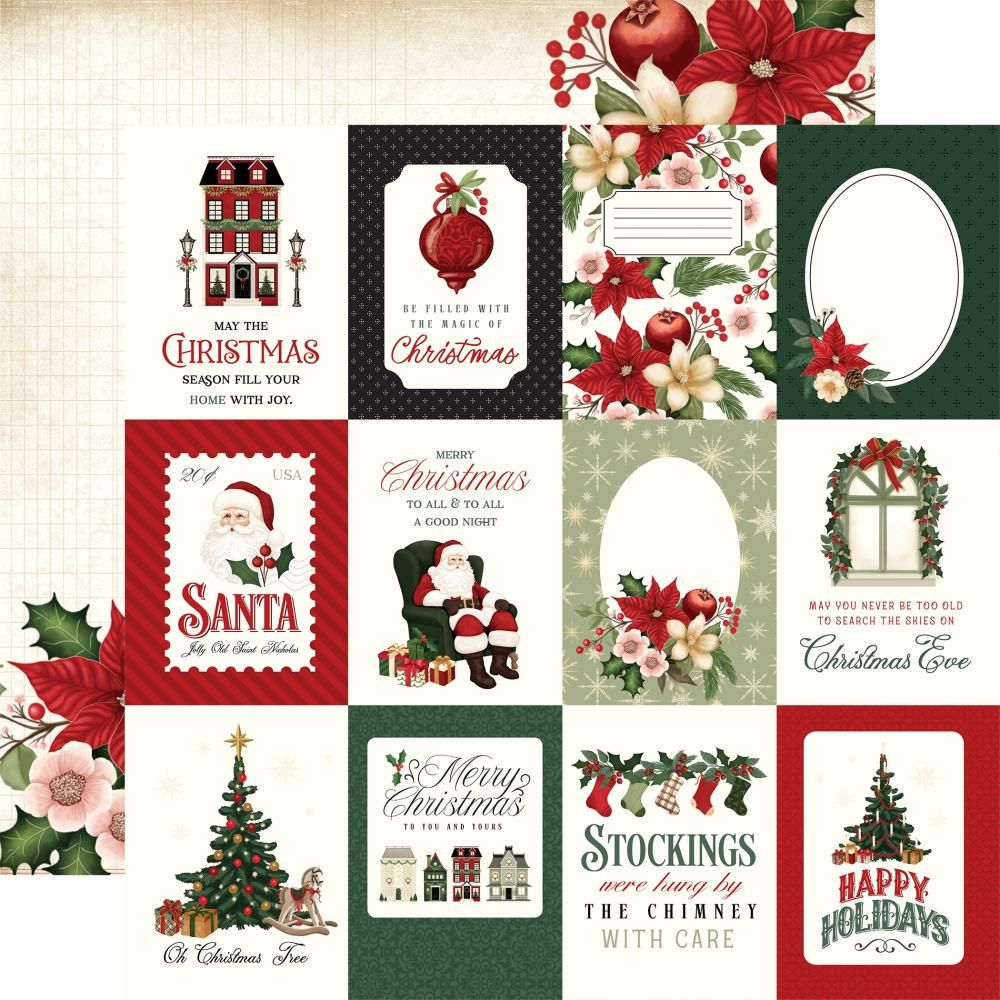 Carta Bella - A Vintage Christmas - 12&quot;x12&quot; Double-sided Paper - 3x4 Journaling Cards
