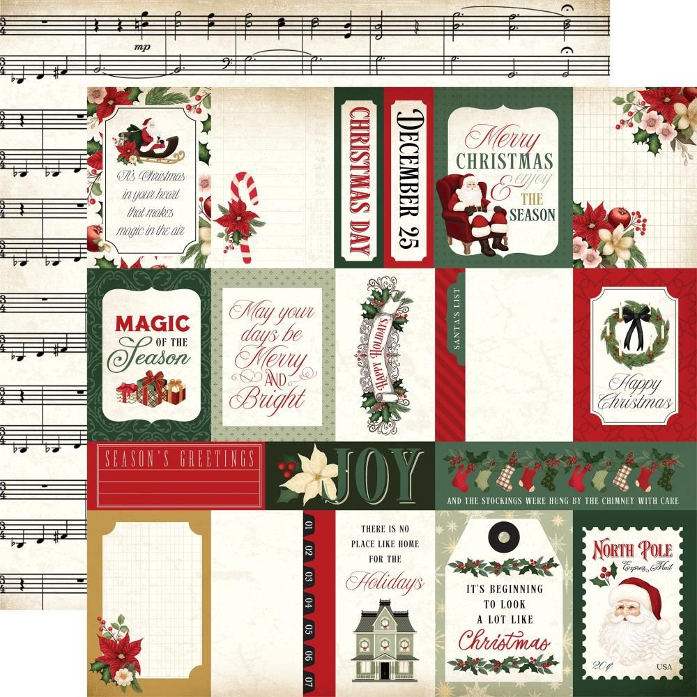Carta Bella - A Vintage Christmas - 12&quot;x12&quot; Double-sided Paper - Multi Journaling Cards