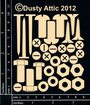 Dusty Attic - Chipboard - Steampunk and Industrial - Nuts and Bolts