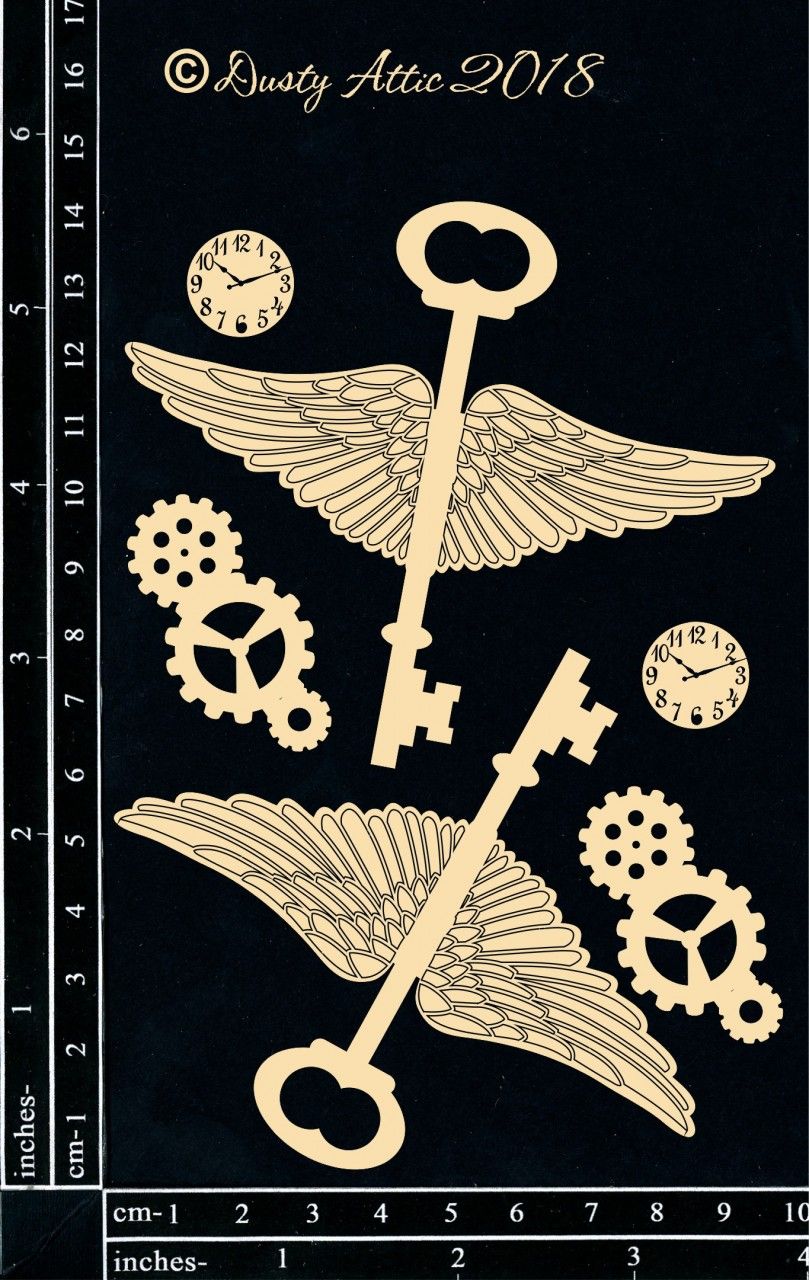 Dusty Attic - Chipboard - Steampunk and Industrial - Winged Keys