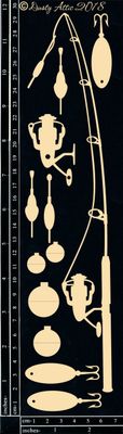 Dusty Attic - Chipboard - Seaside/Nautical - Fishing Rod, Floats and Lures