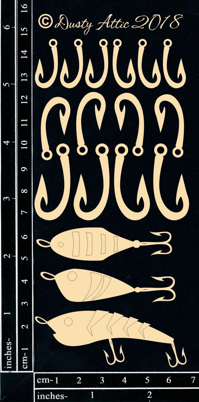 Dusty Attic - Chipboard - Seaside/Nautical - Fishing Hook and Lures