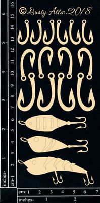 Dusty Attic - Chipboard - Seaside/Nautical - Fishing Hook and Lures